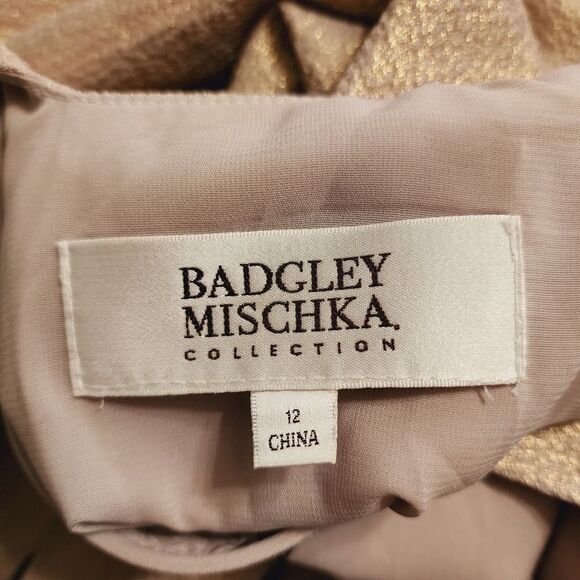 Badgley Mischka Dress 12 gold jeweled halter neck open back Event HOCO prom NWT